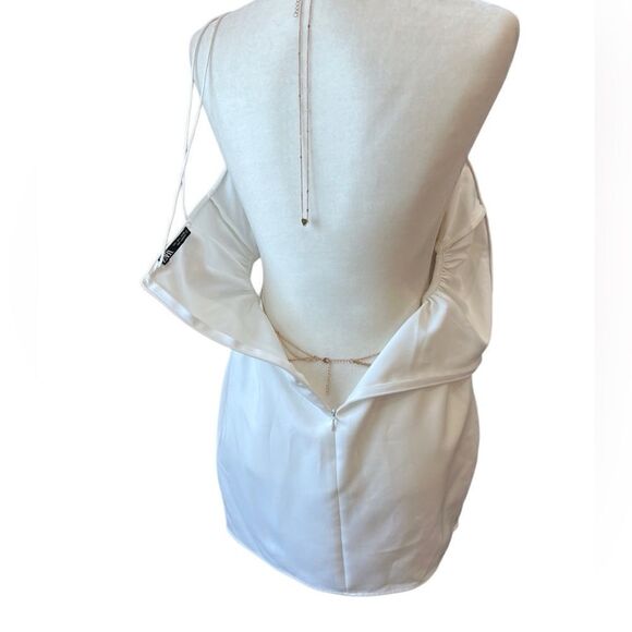 ZARA White Asymmetric Double Strap Cut Out Sides Fit & Flare Dress size large - Picture 8 of 12
